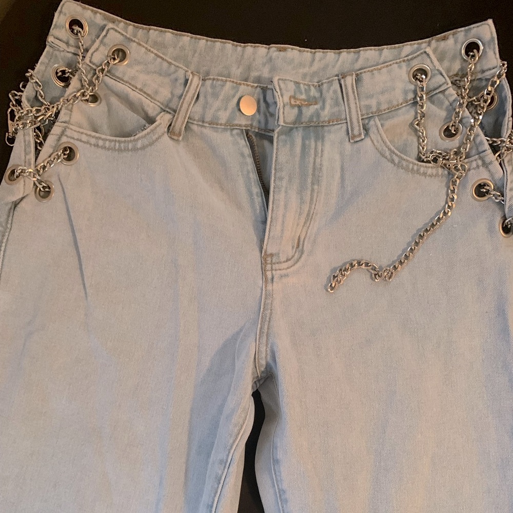Light denim chain pants